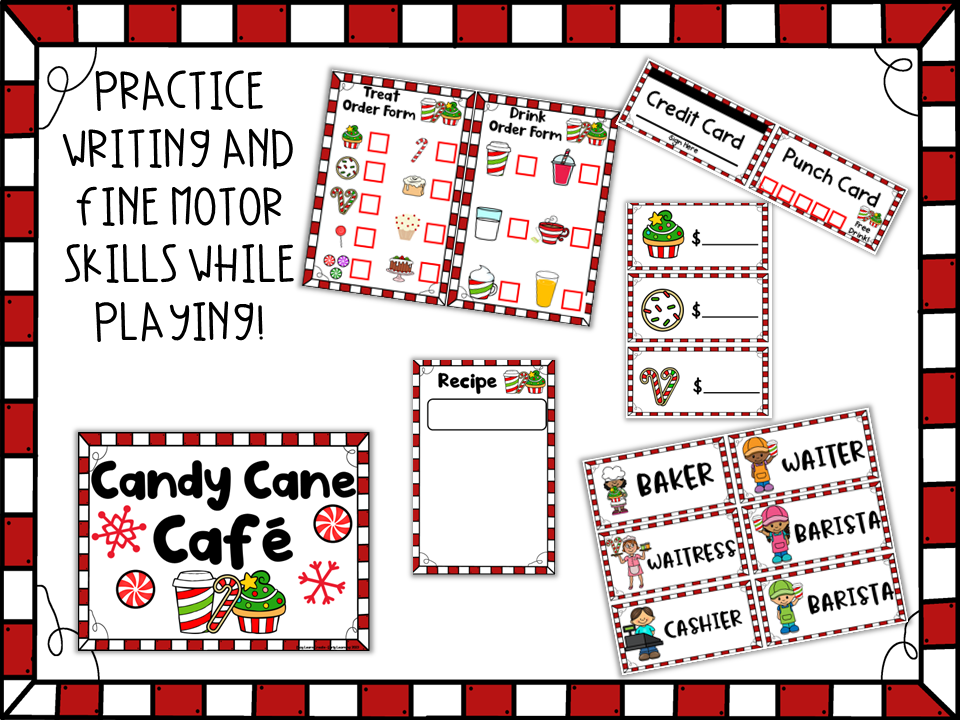 Candy Cane Cafe Winter Printable Dramatic Play set for Preschool, PreK and Kindegarten