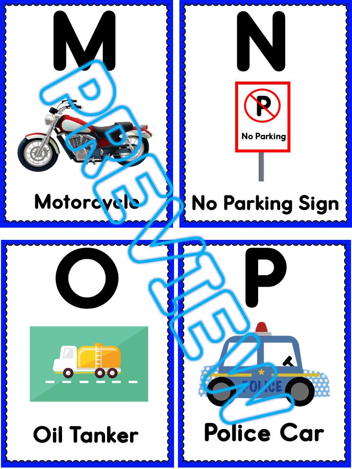 Printable Transportation Themed Alphabet Cards