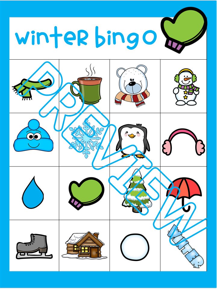 Winter Theme Bingo Game for Preschool, PreK and Kindergarten