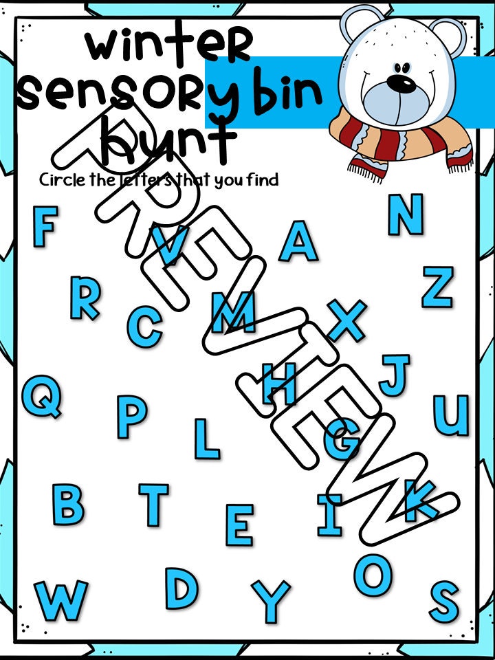 Winter Theme Sensory Bin Hunt Activities for Preschool, PreK and Kindergarten