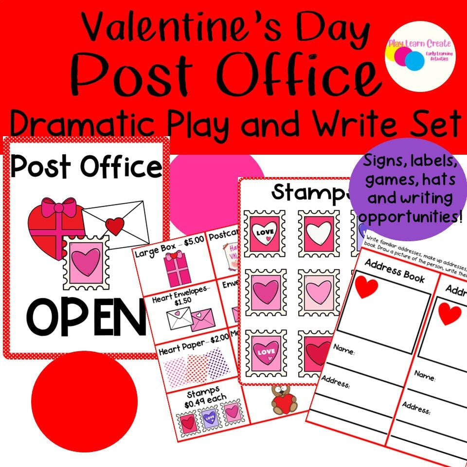 Valentine's Day Post Office Pretend Play Dramatic Play Set – Play Learn Create - Early Learning valentine-s-day-post-office-pretend-play-dramatic-play-set-play-learn-create-early-learning