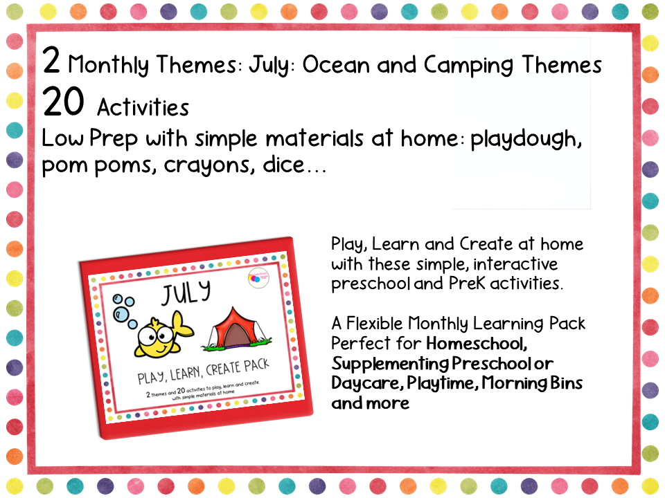 July Play Learn Create Pack, Homeschool Preschool Binder