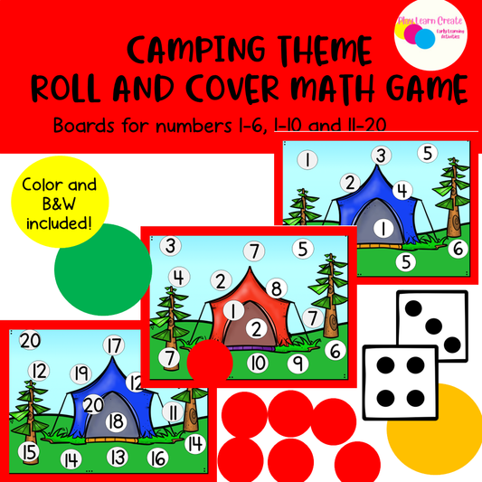 Camping Math Game, Roll and Cover for Preschool, PreK and Kindergarten