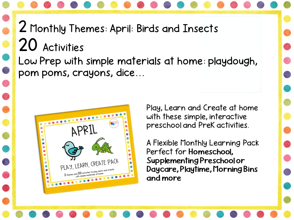 April Preschool Homeschool Monthly Binder with Bird Theme and Insect Theme Activities