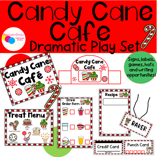 Candy Cane Cafe Winter Printable Dramatic Play set for Preschool, PreK and Kindegarten