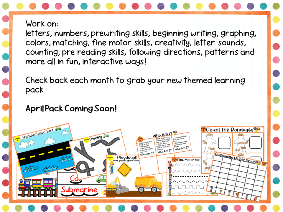 March Preschool Monthly Homeschool Binder with Community Helper Theme and Transportation Theme