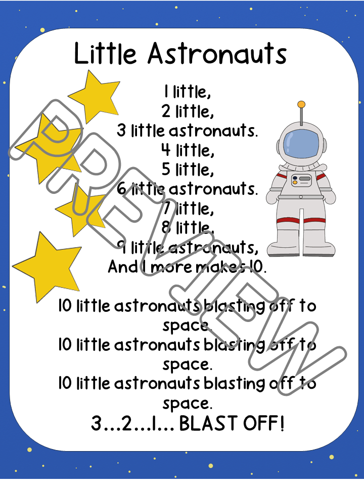 10 Little Astronauts Space Theme Song for Preschool PreK and Kindergarten