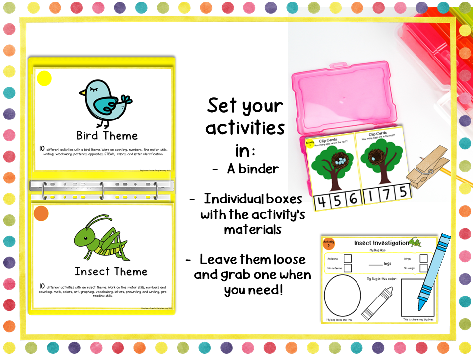 April Preschool Homeschool Monthly Binder with Bird Theme and Insect Theme Activities