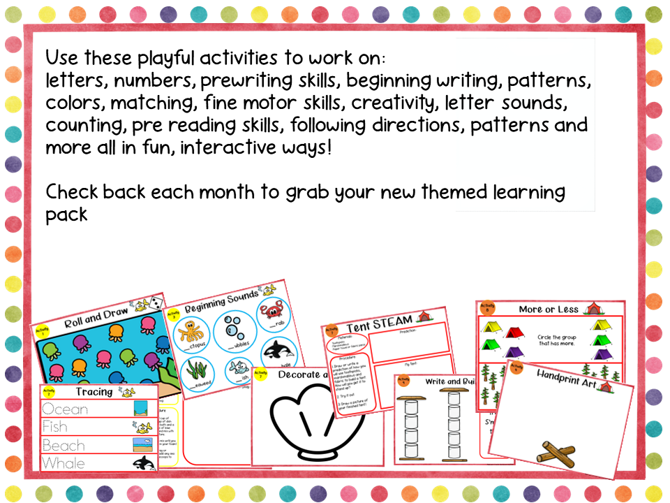 July Play Learn Create Pack, Homeschool Preschool Binder