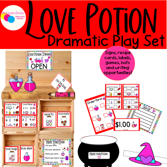 Love Potion Dramatic Play Set, Printable Pretend Play for Valentine's Day