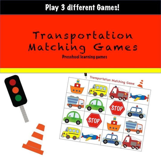 Vehicle and Transportation Theme Matching Game for Preschool, PreK and Kindergarten