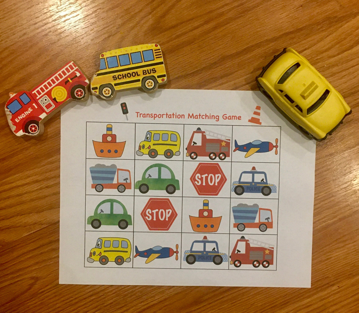 Vehicle and Transportation Theme Matching Game for Preschool, PreK and Kindergarten