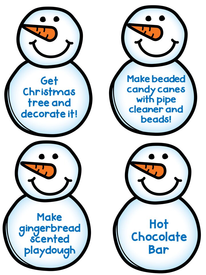 Printable Snowman Theme Advent Calendar Activity Cards