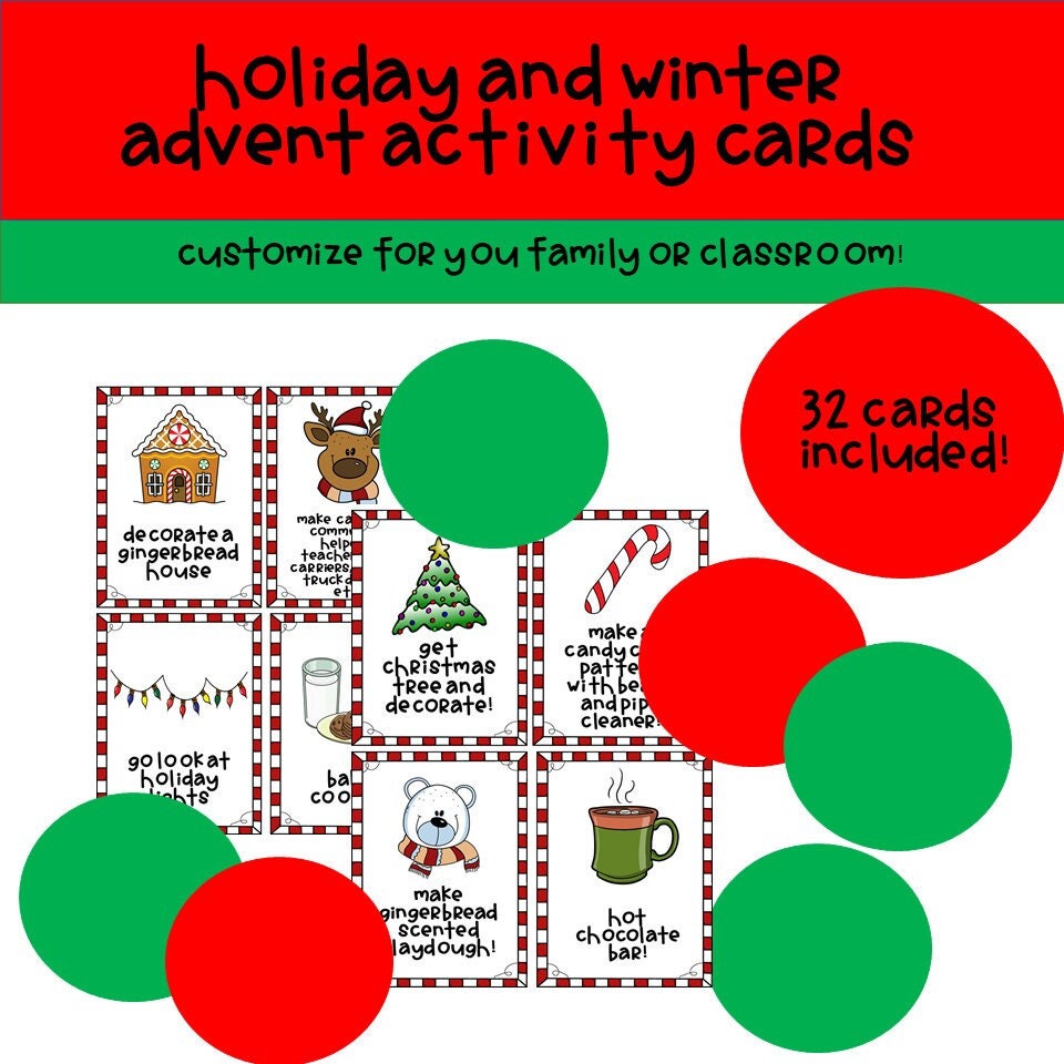 Christmas Countdown Activity Cards, Advent Calendar Activities