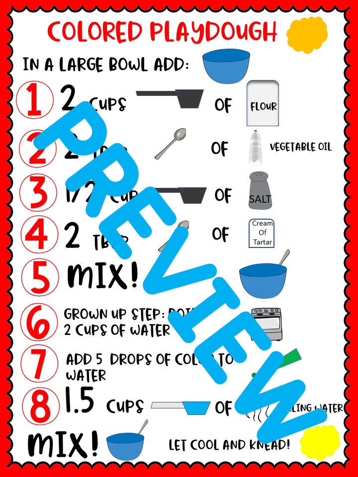 Printable Visual Playdough Recipe for Kids