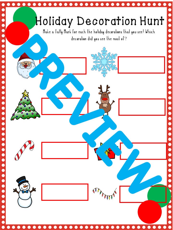 Christmas Decoration Scavenger Hunt for Preschool, PreK and Kindergarten