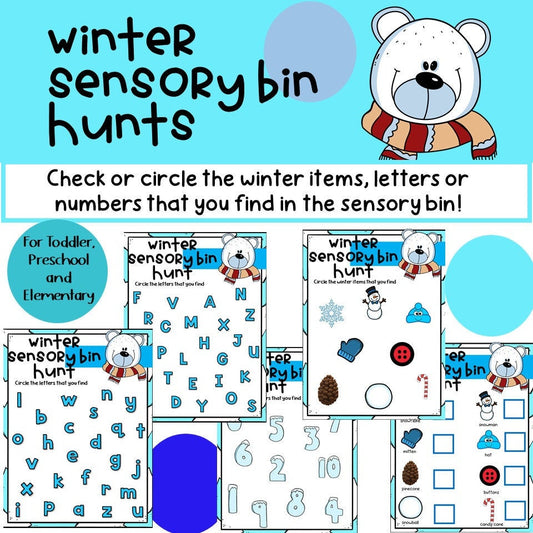 Winter Theme Sensory Bin Hunt Activities for Preschool, PreK and Kindergarten