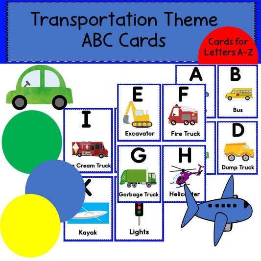 Printable Transportation Themed Alphabet Cards