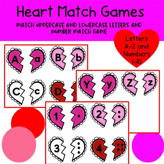 Heart letter Matching Game, A Printable Valentine's Day Game for Preschool, PreK, Toddler