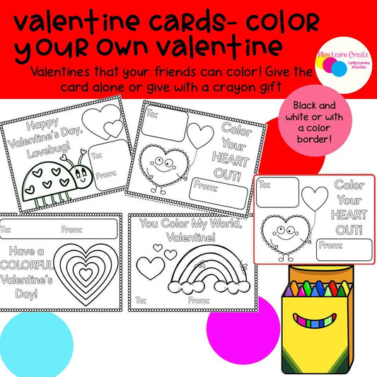 Coloring Printable Valentine's Day Cards for Kids