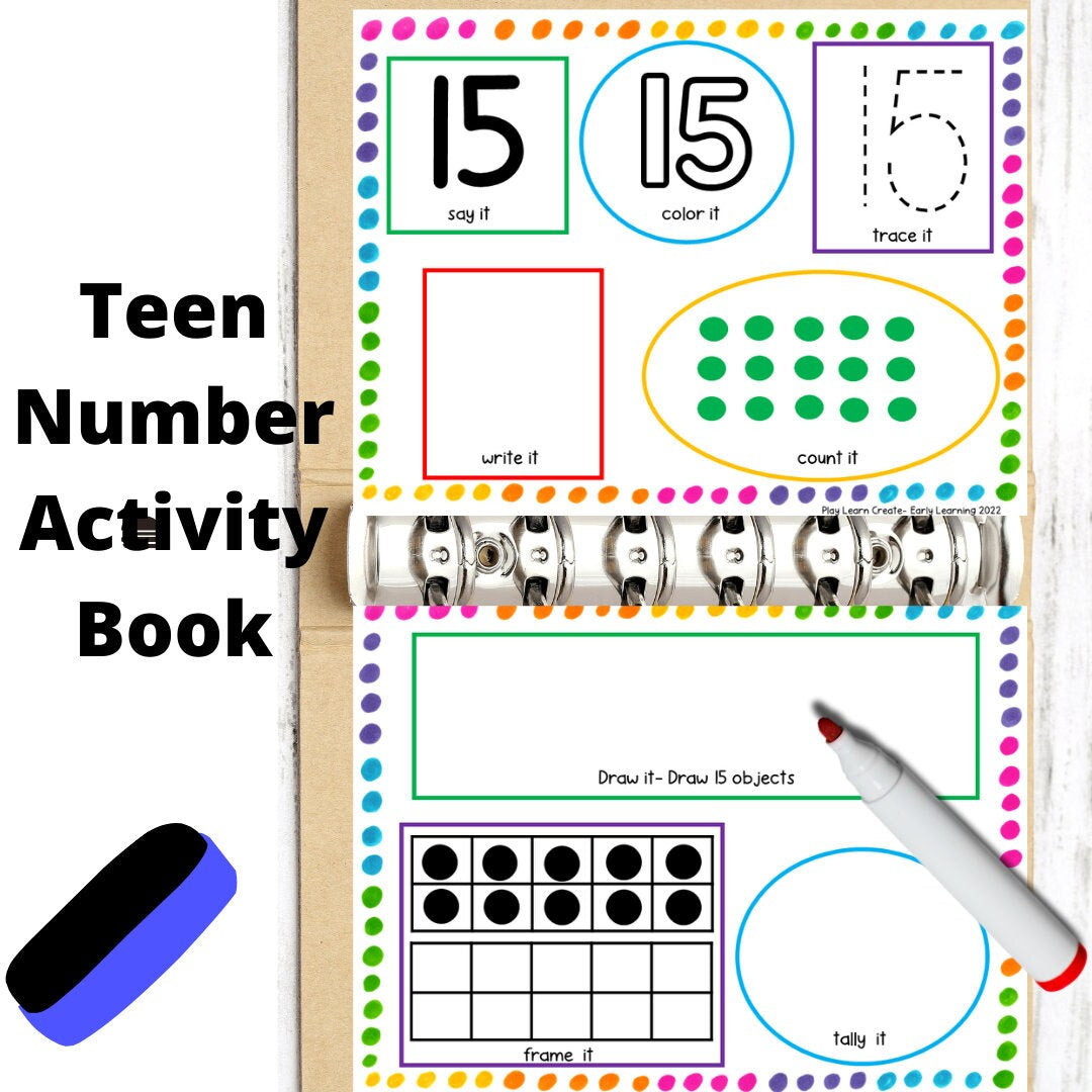 Teen Number Activity Book for Preschool, PreK and Kindergarten