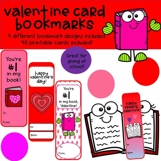 Printable Valentine Bookmark Cards for kids