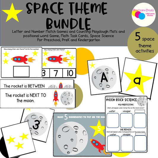 Space Theme Printable Learning Bundle for Preschool, PreK and Kindergarten