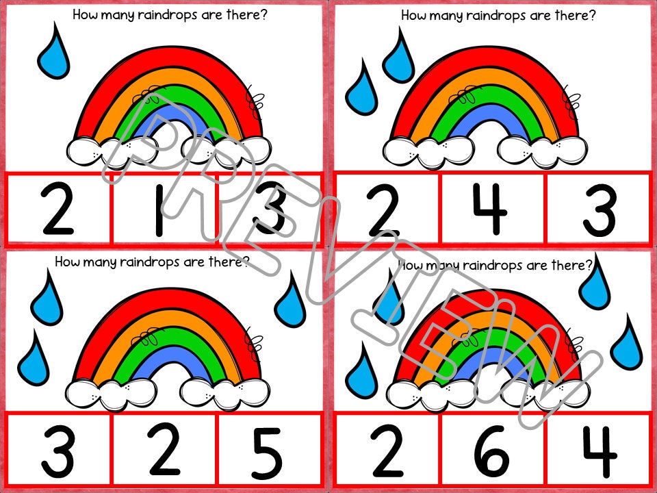 Rainbow Math Task Activity Cards for Preschool, PreK and Kindergarten