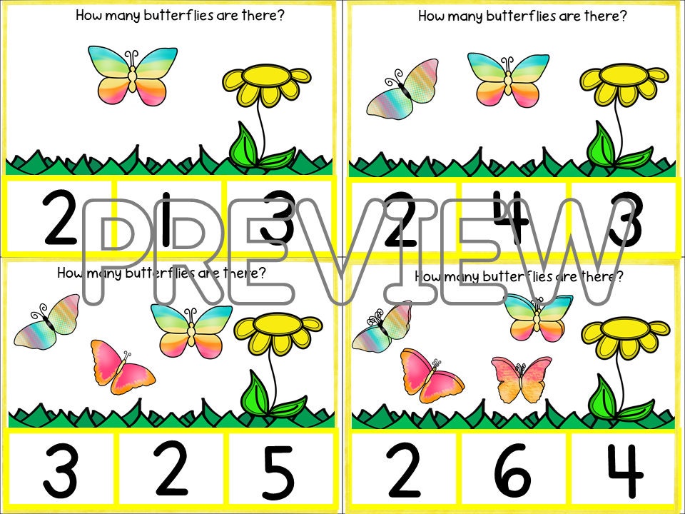 Butterfly Math Task Cards, Preschool Math Activity