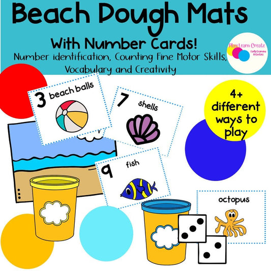 Beach Theme Playdough Mats for Preschool, PreK and Kindergarten