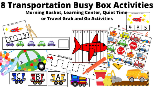 Preschool Transportation Theme Busy Box Activities for Preschool, PreK and Kindergarten