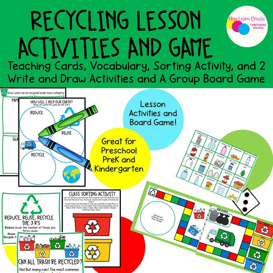 Recycling Activity Learning Bundle for Preschool, PreK and Kindergarten