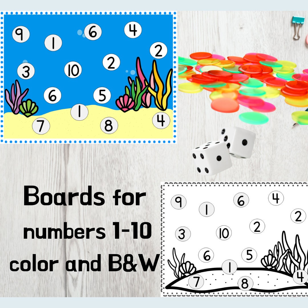 Ocean Theme Roll and Cover Math Game for Preschool, PreK and Kindergarten