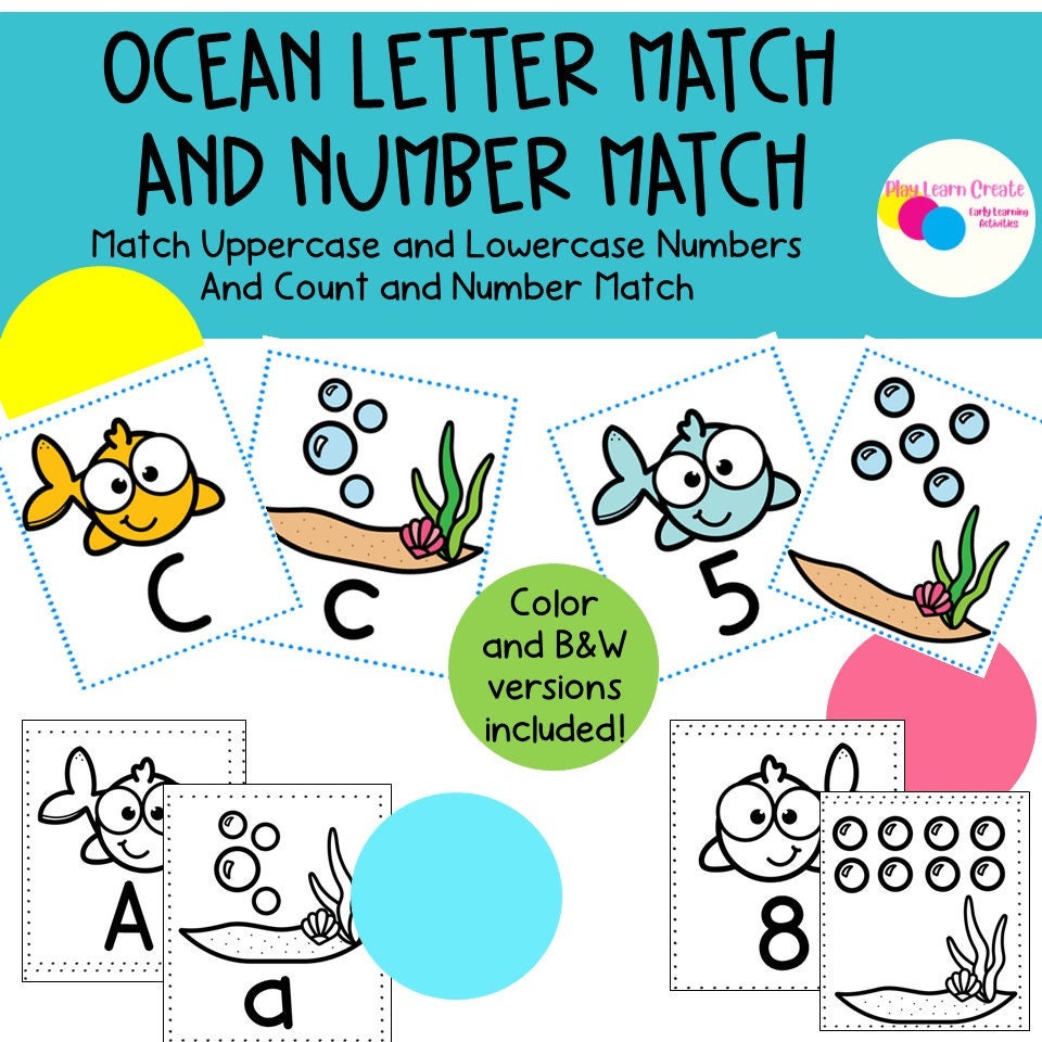 Ocean Theme Letter and Number Game for Preschool, PreK and Kindergarten