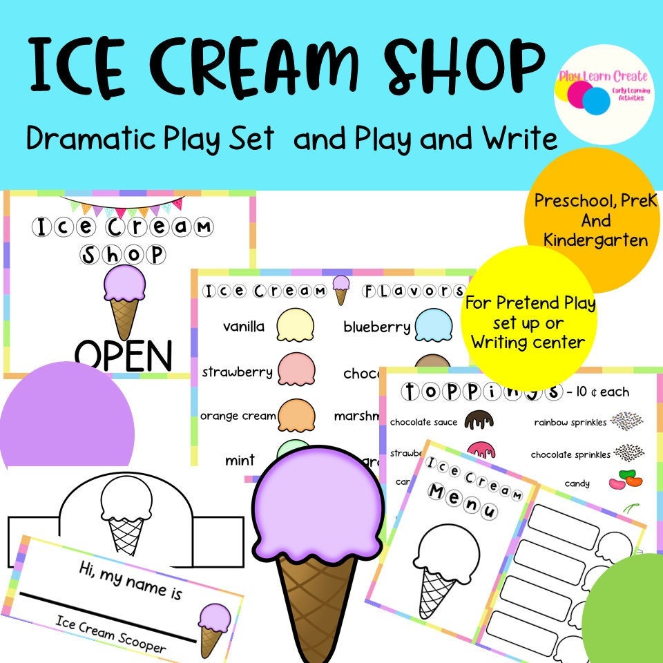 Ice Cream Dramatic Play Pretend Play Set for Preschool, PreK and Kindergarten