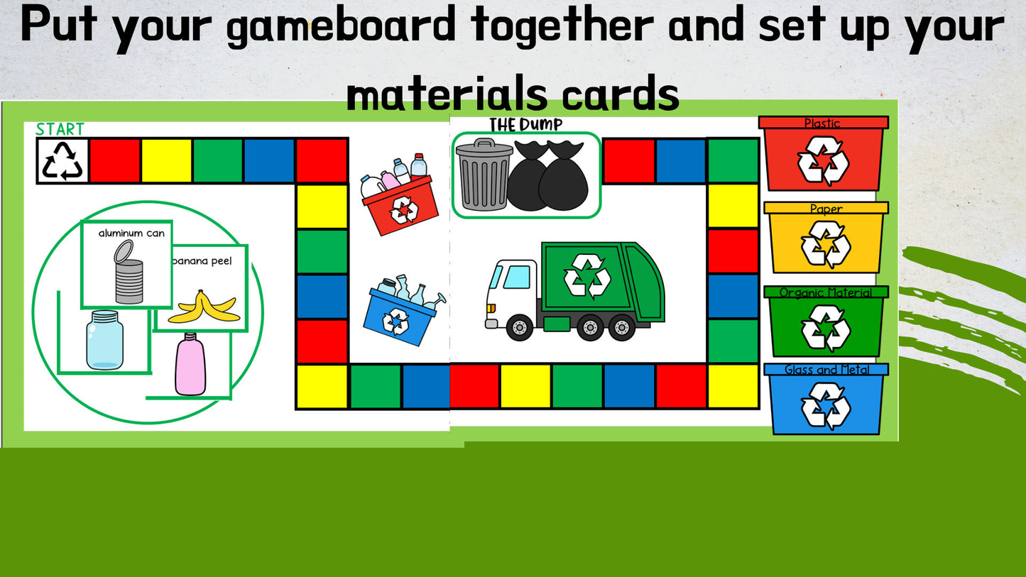 Recycling Board Game and Lesson for Preschool, PreK and Kindergarten