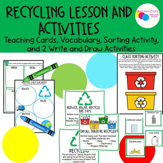 Recycling Lesson and Activities for Preschool, PreK and Kindergarten