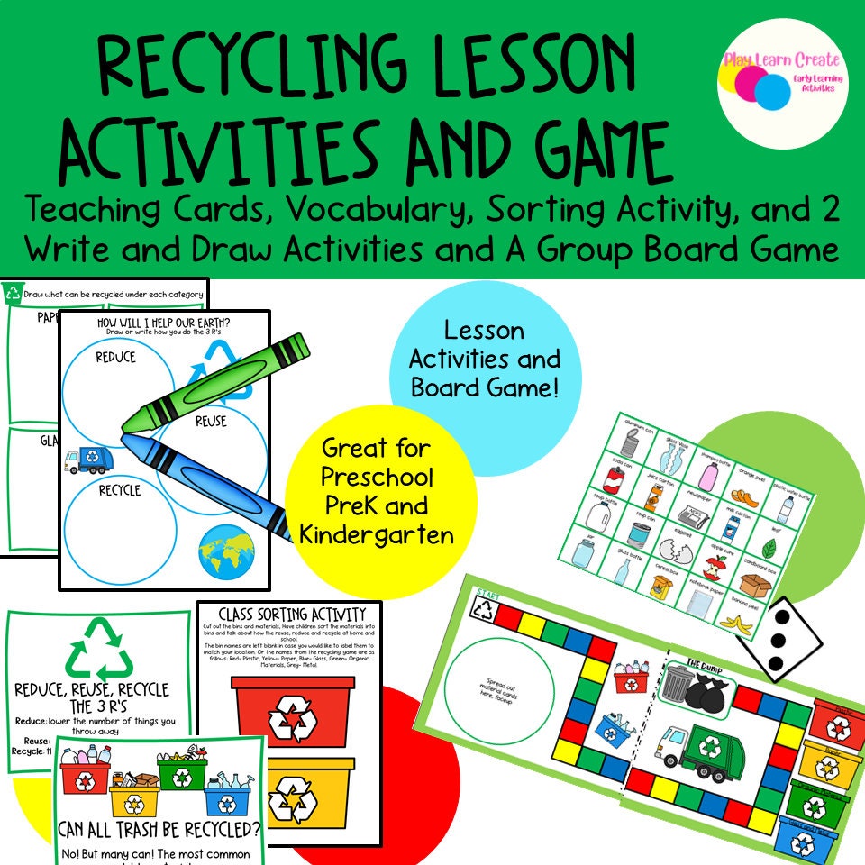 Recycling Activity Learning Bundle for Preschool, PreK and Kindergarten