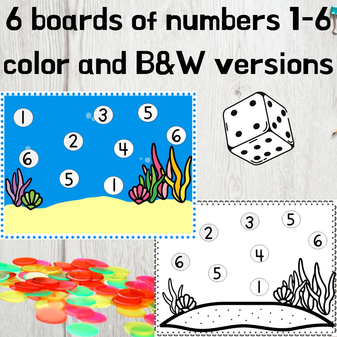 Ocean Theme Roll and Cover Math Game for Preschool, PreK and Kindergarten