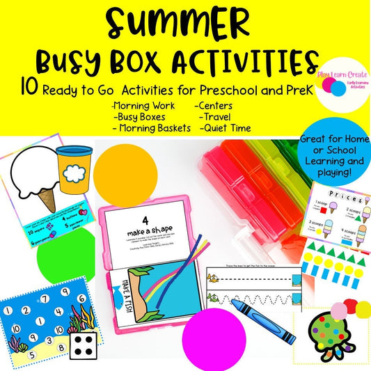 Summer Learning Busy Box Activity Set for Preschool and PreK