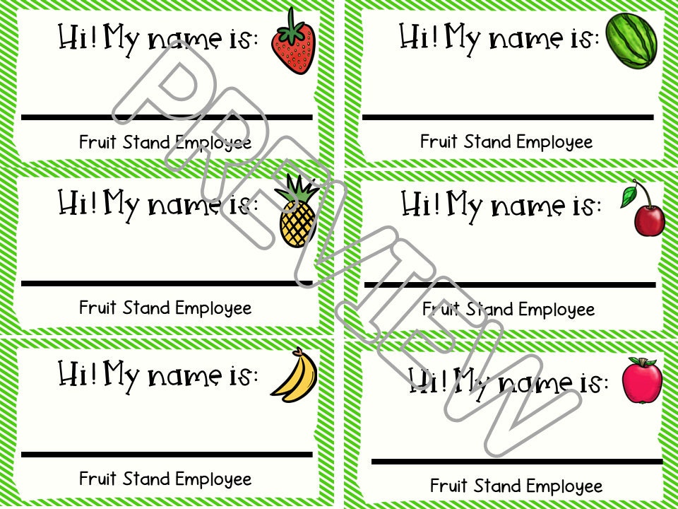 Printable Fruit Stand, Farmer's Market Dramatic Play Set