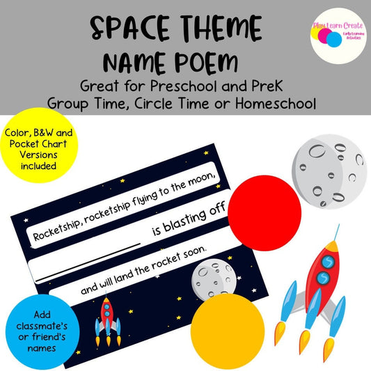 Space Theme Name Poem for Preschool, PreK and Kindergarten