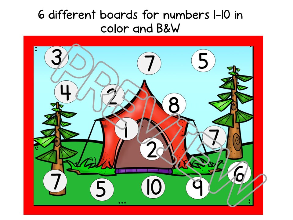 Camping Theme Roll and Cover Math Game for Preschool, PreK and Kindergarten