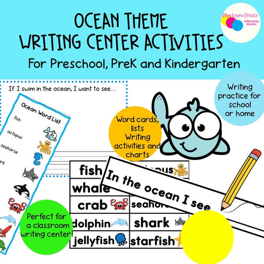 Ocean Theme Writing Center and Activities for Preschool, PreK and Kindergarten