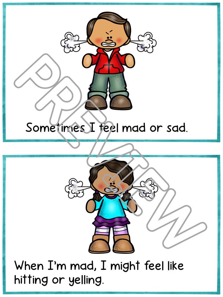 I'm Feeling Mad Social Skills Story with Calming Strategies poster and Lanyard Cards