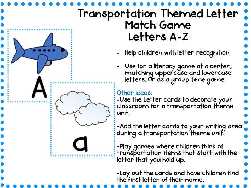 Transportation Theme Letter Games for Preschool, PreK and Kindergarten