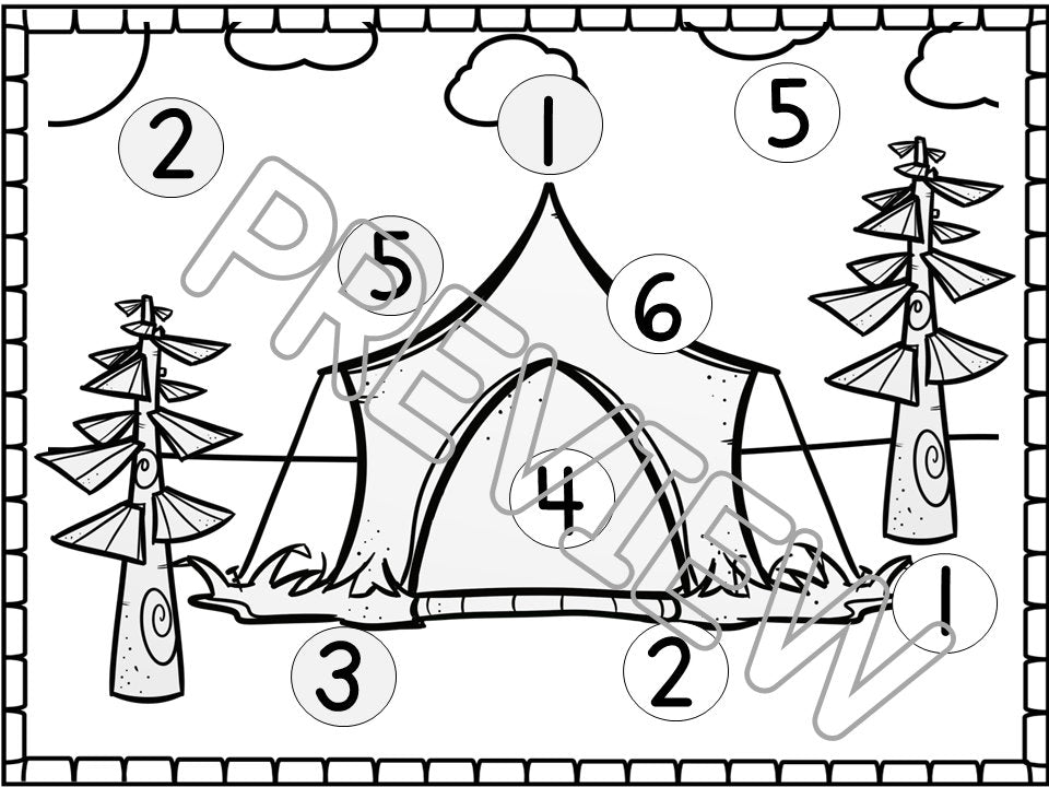 Camping Theme Roll and Cover Math Game for Preschool, PreK and Kindergarten