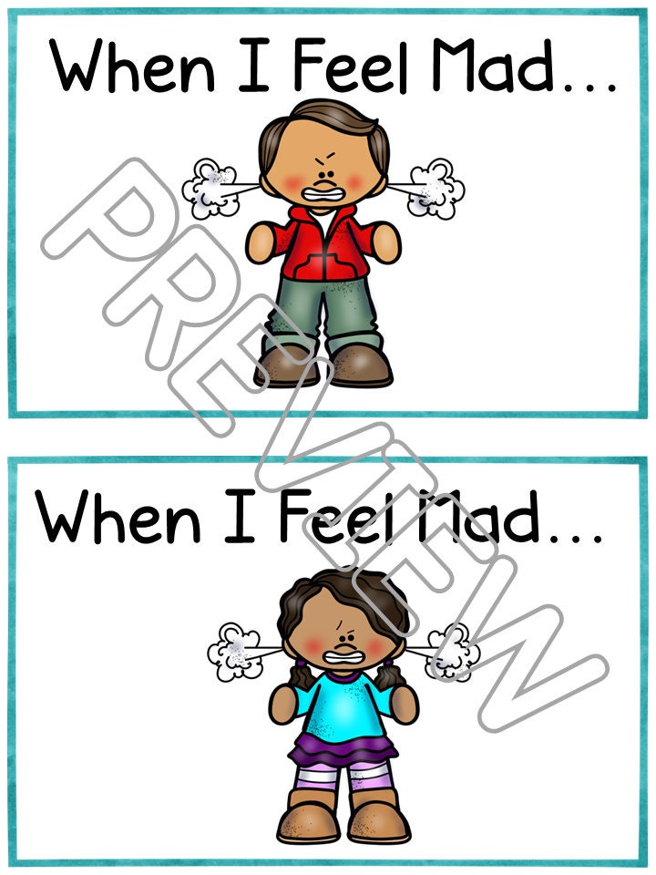 I'm Feeling Mad Social Skills Story with Calming Strategies poster and Lanyard Cards