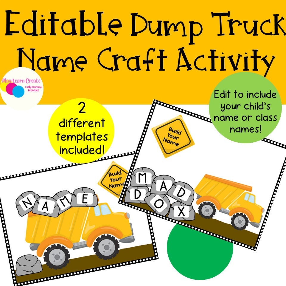 Editable Name Craft, Construction Theme Name Activity for Preschool, PreK and Kindergarten