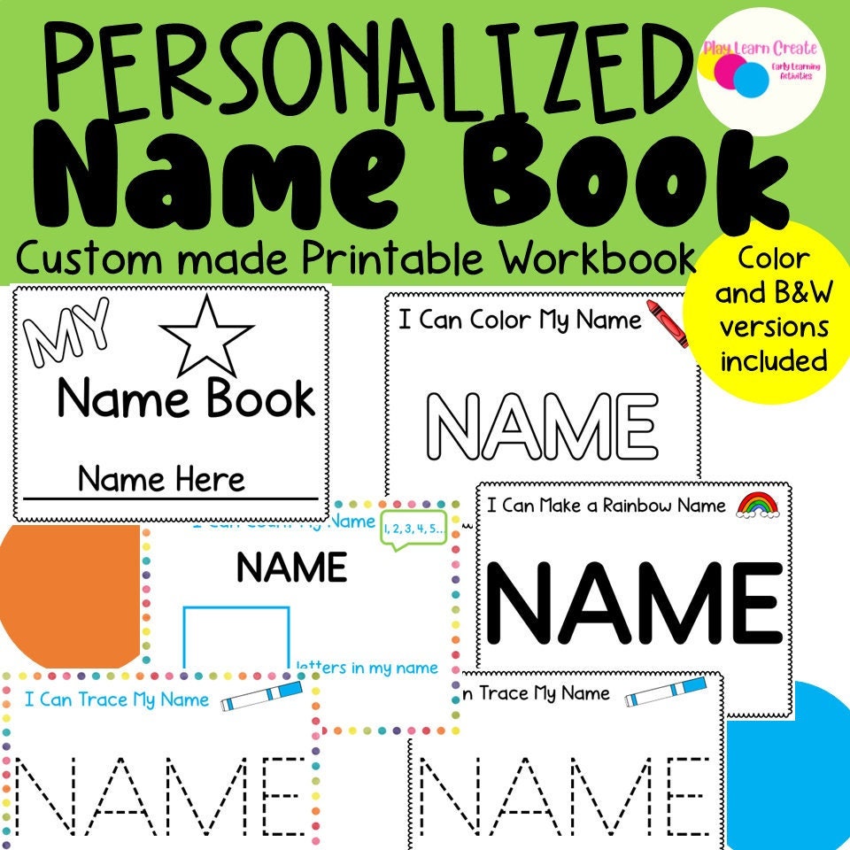 Personalized Printable Name Activity Workbook for Preschool, PreK and Kindergarten